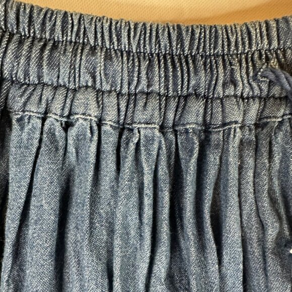 Vintage Access Blue Tiered Skirt Drawstring Elastic Waist L Double Denim Cotton - Picture 6 of 7